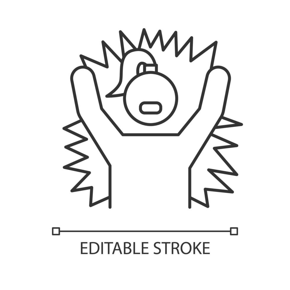 Emotional outburst linear icon. Outrage and tantrum. Aggressive person. Shouting and yelling. Irritated girl. Thin line illustration. Contour symbol. Vector isolated outline drawing. Editable stroke
