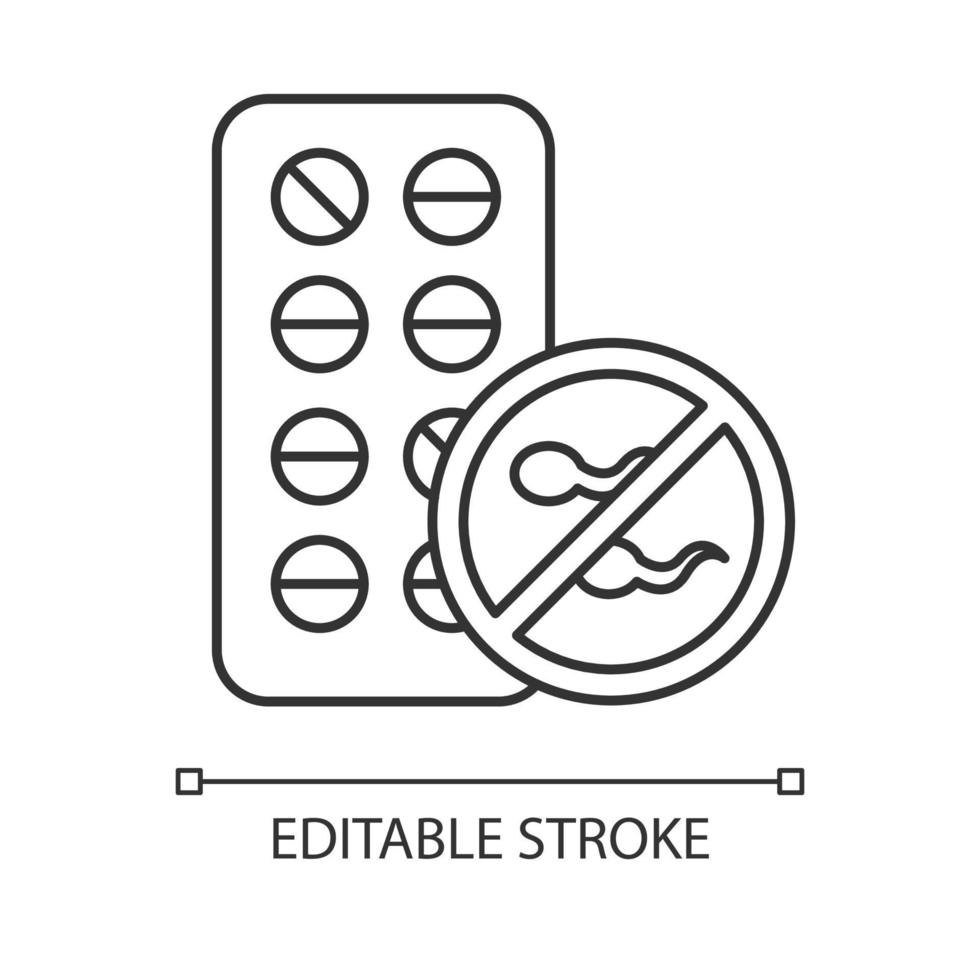 icono lineal de control de la natalidad. anticonceptivo femenino. Evitación de embarazos no planificados. ayuda para el síndrome predmenstrual. Ilustración de línea fina. símbolo de contorno. dibujo de contorno aislado vectorial. trazo editable vector