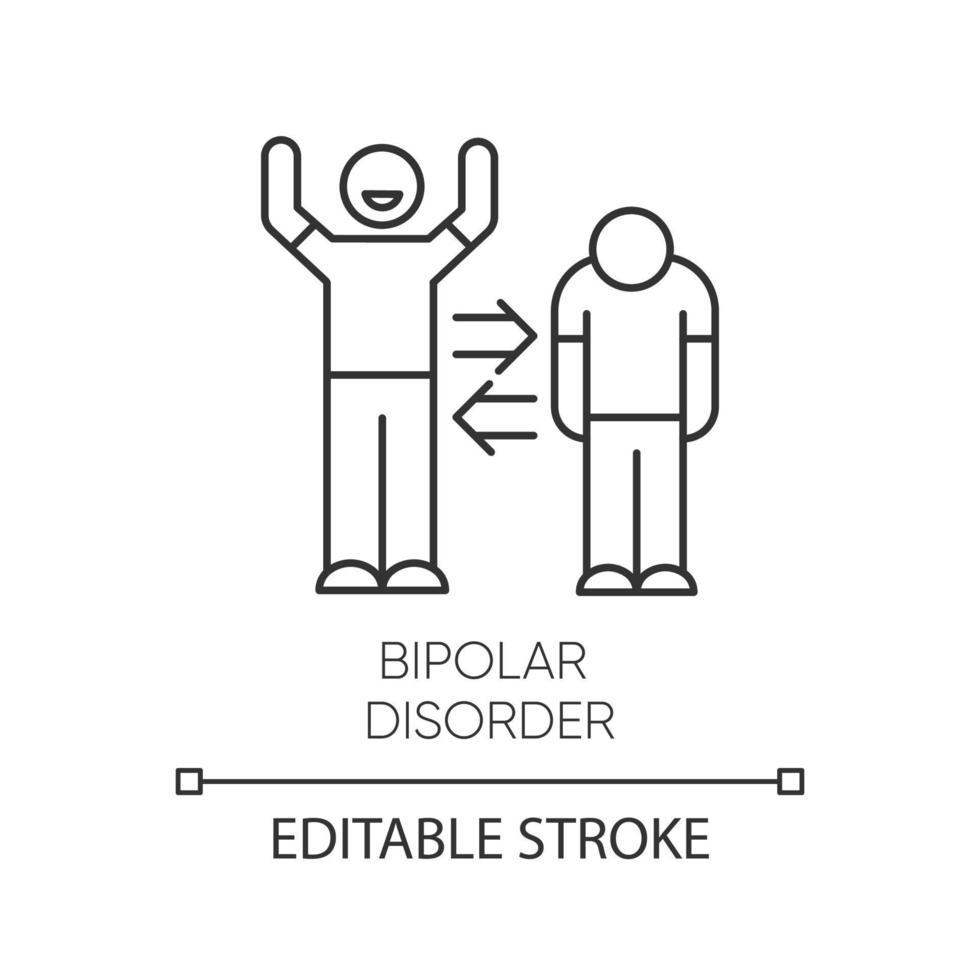 icono lineal de trastorno bipolar. episodios maníacos, depresivos. doble personalidad. cambio de humor. problemas de salud mental. Ilustración de línea fina. símbolo de contorno. dibujo de contorno aislado vectorial. trazo editable vector