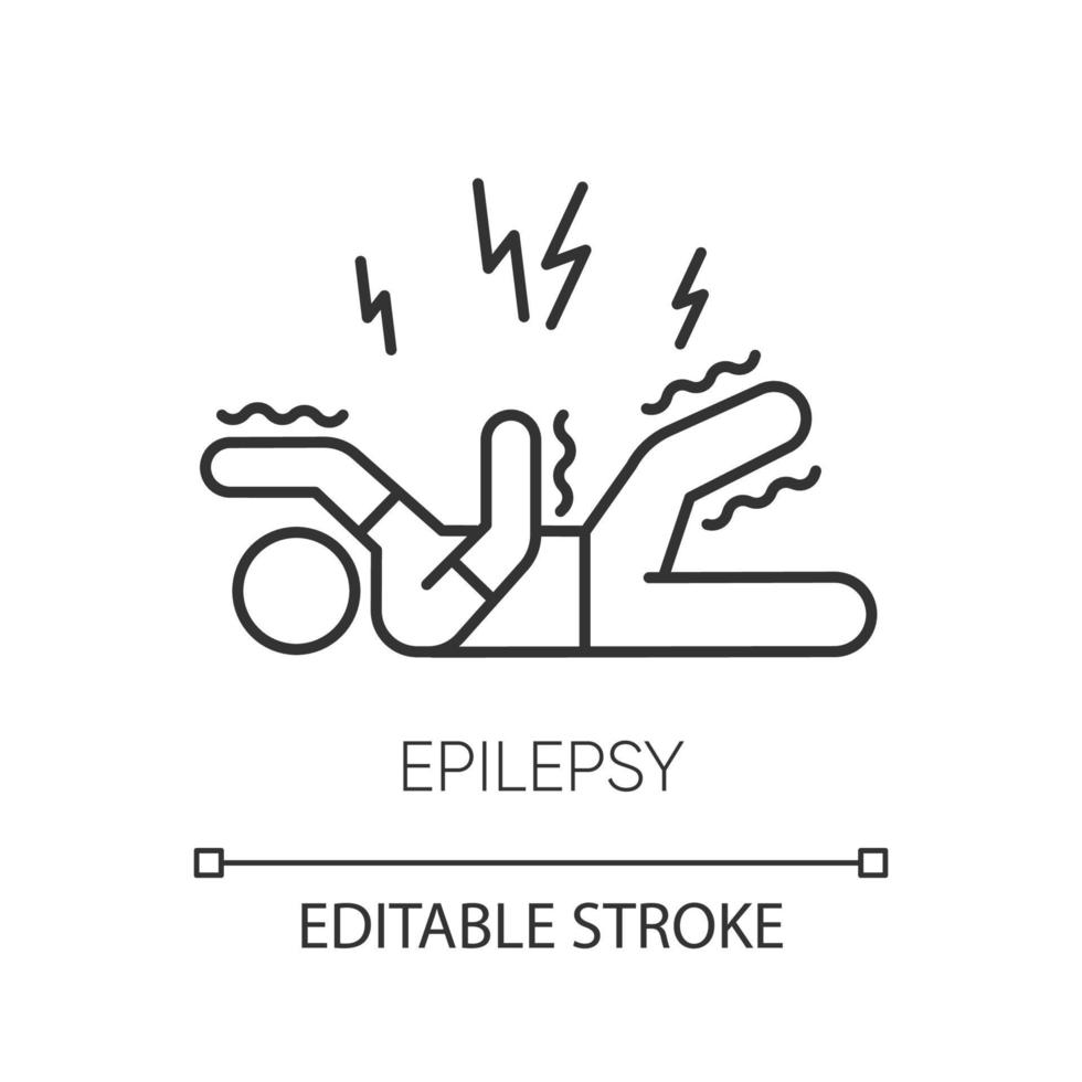 icono lineal de epilepsia. ataque convulsivo. temblores y temblores. accidente cerebrovascular epiléptico. trastorno mental. Ilustración de línea fina. símbolo de contorno. dibujo de contorno aislado vectorial. trazo editable vector