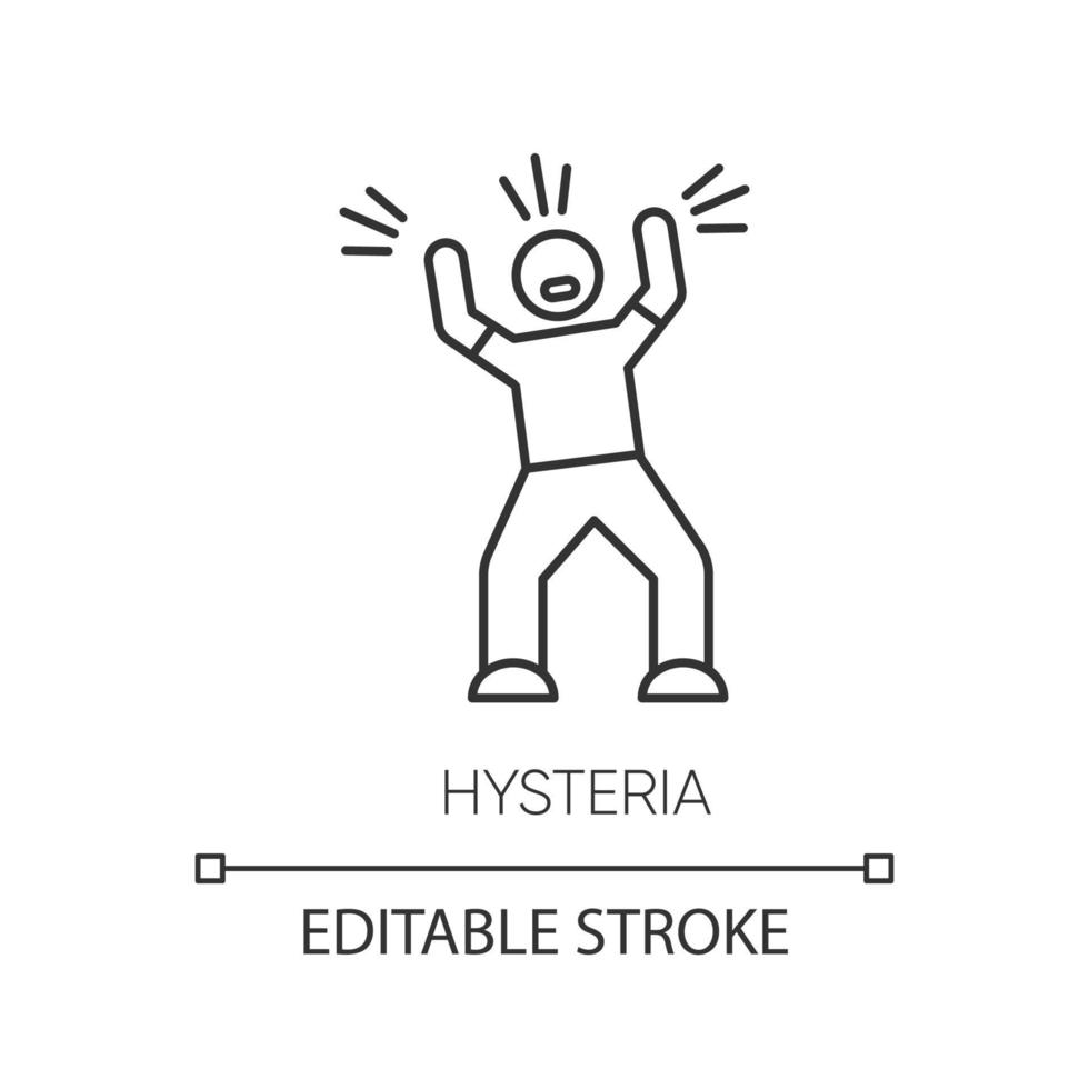 Hysteria linear icon. Person screaming. Man shouting. Rage and frustration. Irritability. Mental disorder. Thin line illustration. Contour symbol. Vector isolated outline drawing. Editable stroke