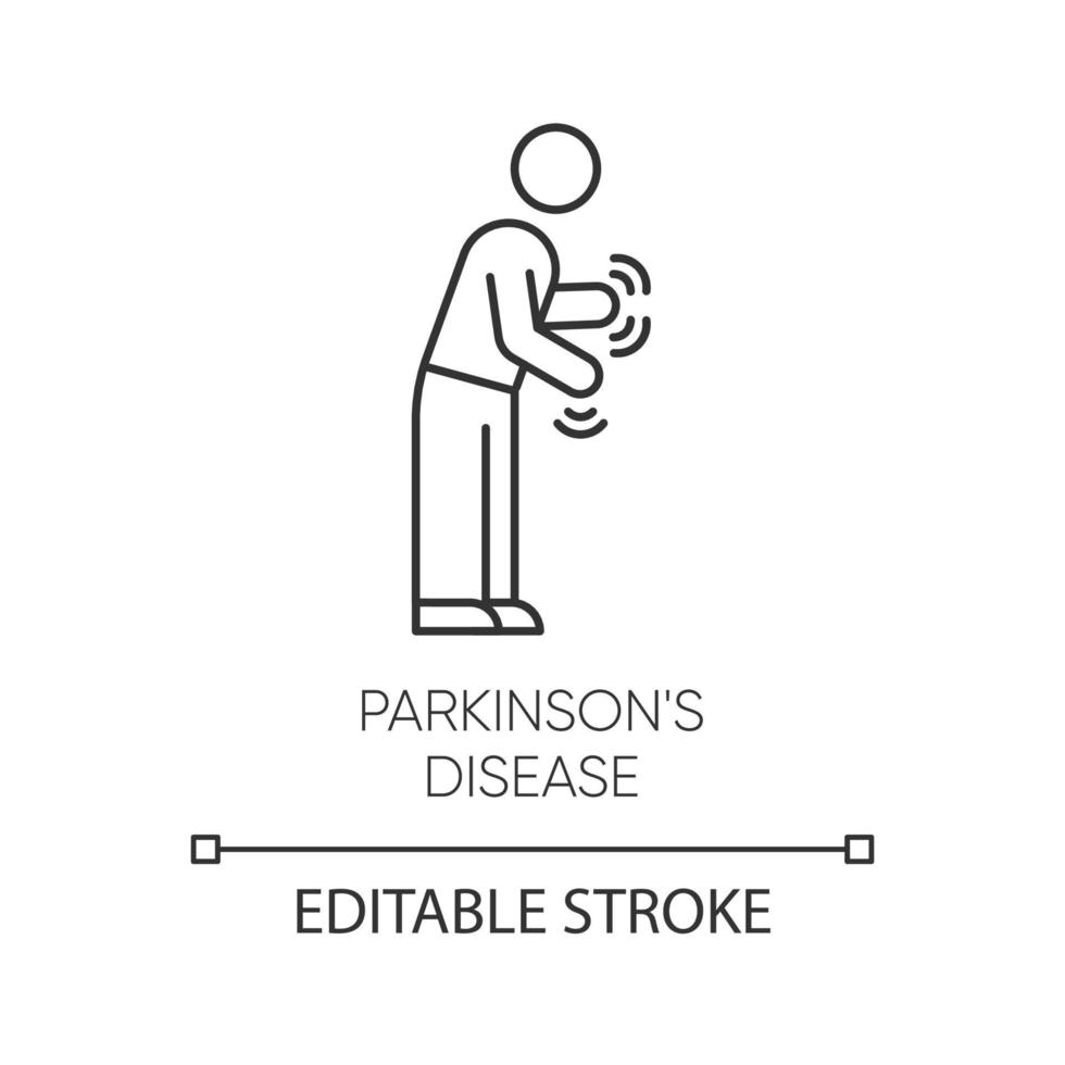 Parkinson's disease linear icon. Shaking, rigidity. Parkinsonism. Parkinsonian syndrome. Mental health issue. Thin line illustration. Contour symbol. Vector isolated outline drawing. Editable stroke