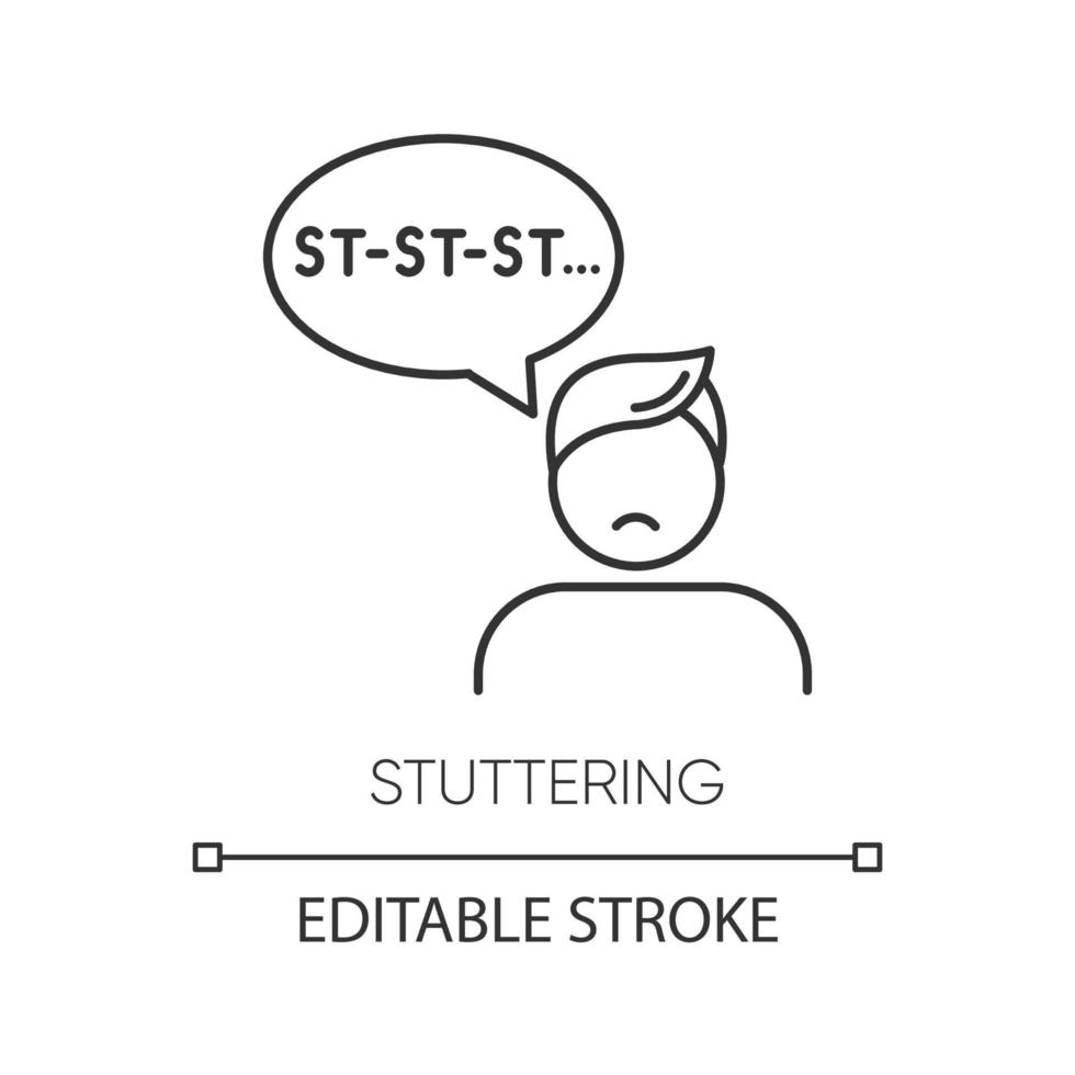 Stuttering linear icon. Speech problem. Sound prolongation. Oral communication issue. Mental disorder. Thin line illustration. Contour symbol. Vector isolated outline drawing. Editable stroke