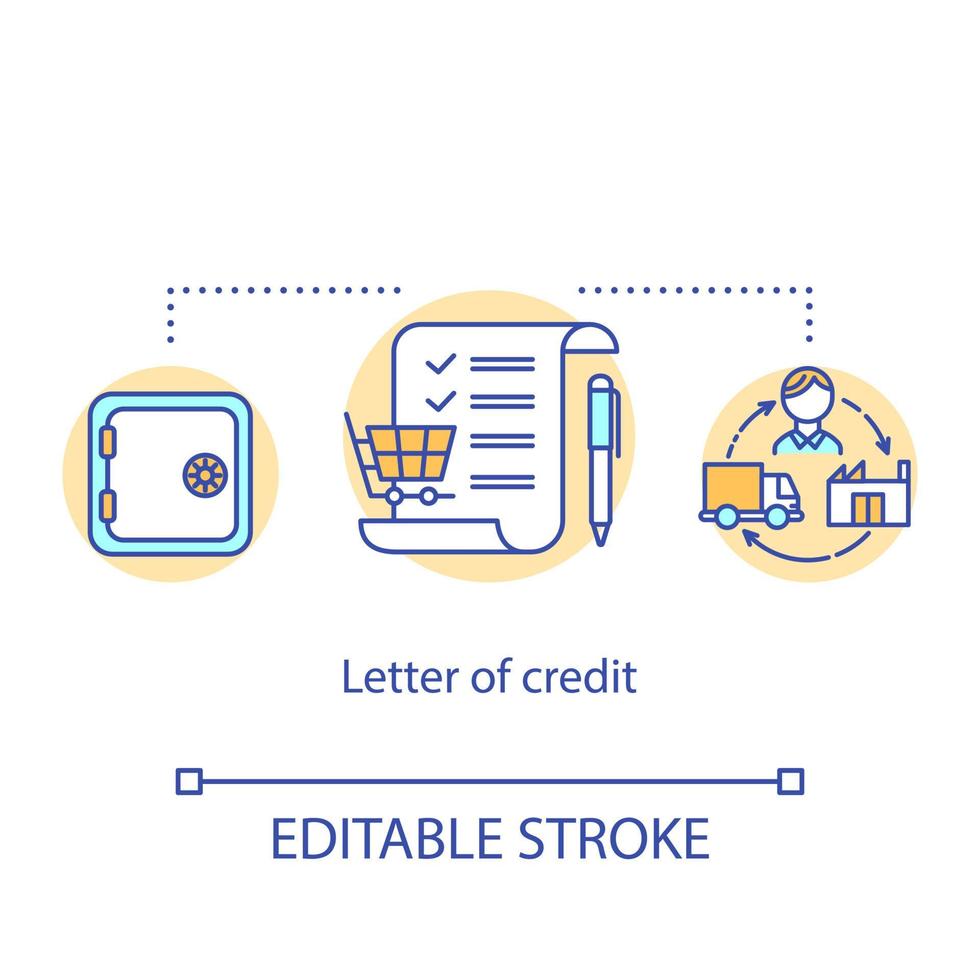 Letter of credit concept icon. Payment mechanism idea thin line illustration. International trade. Bank document. Buyer, seller protection. Vector isolated outline drawing. Editable stroke