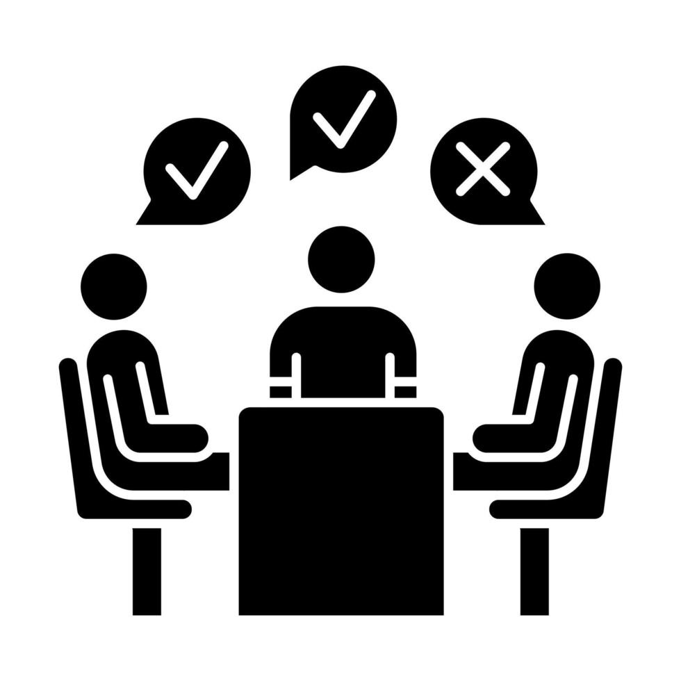 Group administered survey glyph icon. Public opinion polling. Social research. Feedback. Customer satisfaction. Voting. Sampling. Silhouette symbol. Negative space. Vector isolated illustration