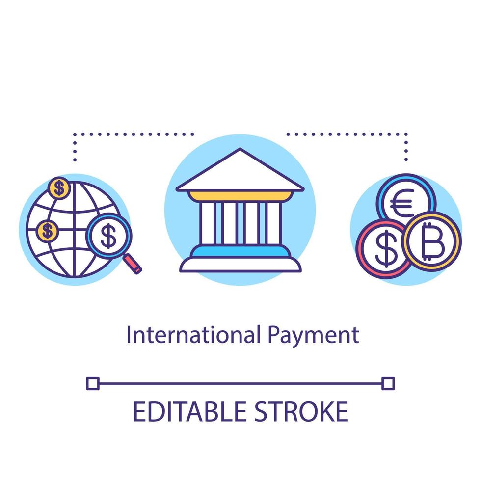 International payment concept icon. Money transfer idea thin line illustration. Financial transaction. Currency exchange. Banking. Business deal. Vector isolated outline drawing. Editable stroke