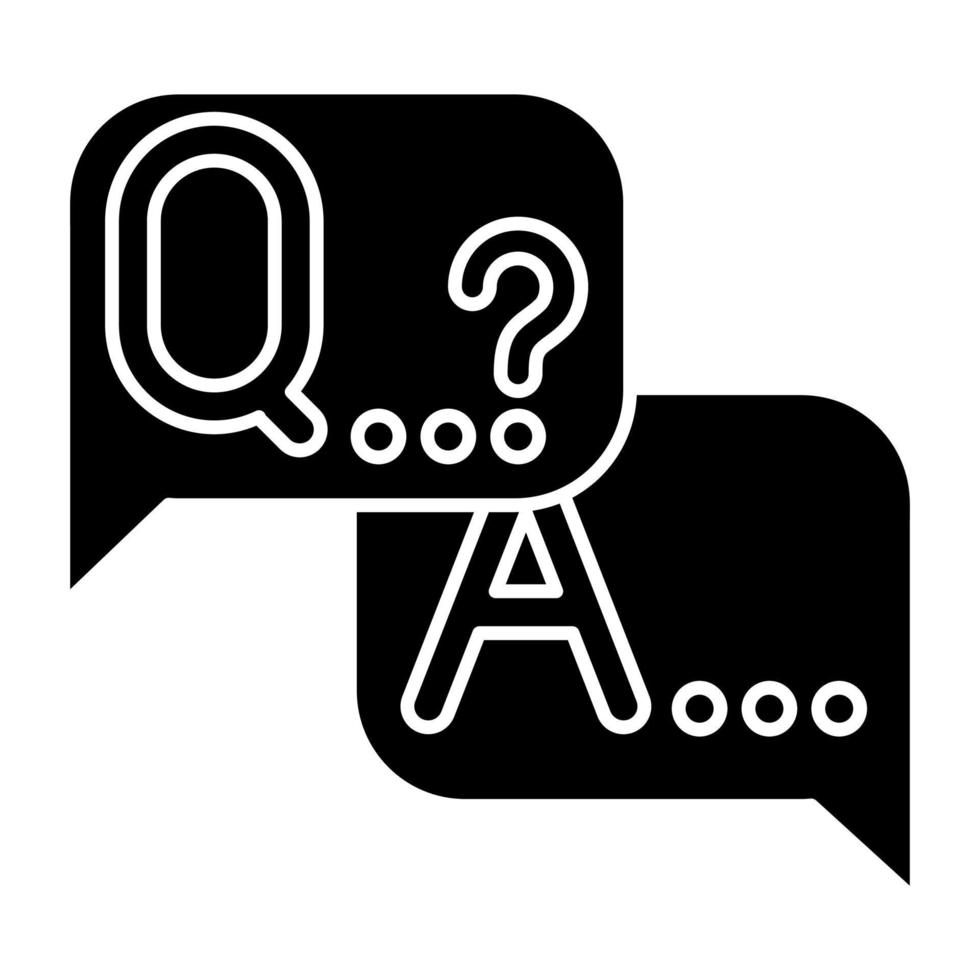 Q A survey glyph icon. Social research. Questions and answers poll. Customer satisfaction. Feedback. Evaluation. Data collection. Silhouette symbol. Negative space. Vector isolated illustration