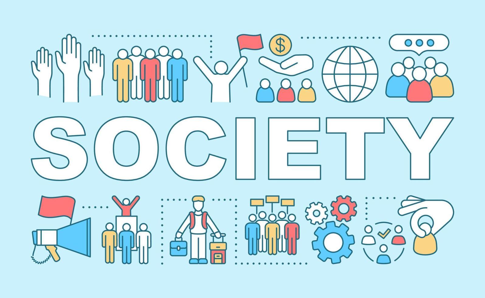 Society word concepts banner. Social unity and integration. Presentation, website. Public relations. Social community. Isolated lettering typography idea with linear icons. Vector outline illustration