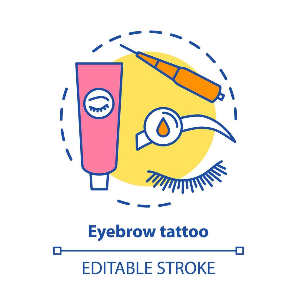 Eyebrow tattoo concept icon. Eye brows and eyelashes tinting, permanent makeup idea thin line illustration. Microblading. Cosmetology salon. Vector isolated outline drawing. Editable stroke