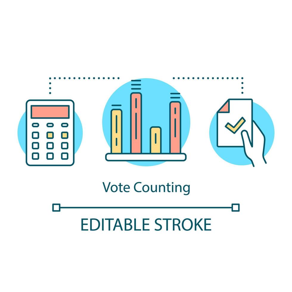 Vote counting concept icon. idea thin line illustration. Calculating election day results, extracting data from nation wide poll. Ballots counting. Vector isolated outline drawing. Editable stroke