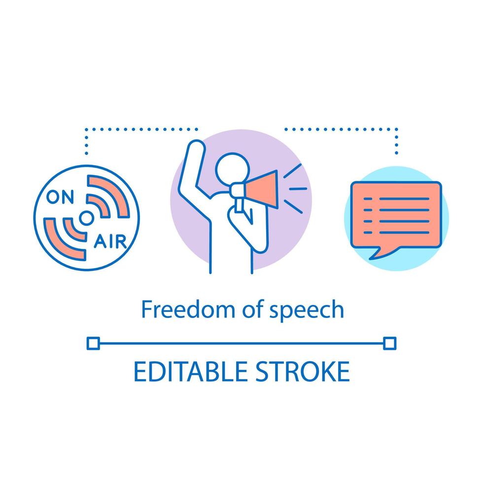 Freedom of speech concept icon. idea thin line illustration. Expressing opinions, thoughts freely. Public speech. Democracy principle.. Vector isolated outline drawing. Editable stroke