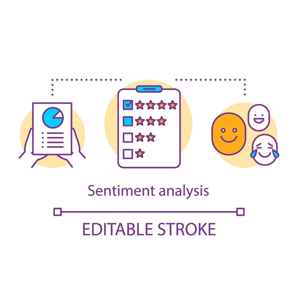 Sentiment analysis concept icon. Client satisfaction survey idea thin line illustration. Customer reviews, feedback. Service rating. Content analysis. Vector isolated outline drawing. Editable stroke