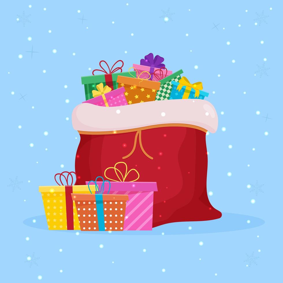 Christmas open bag of Santa Claus with gifts. vector