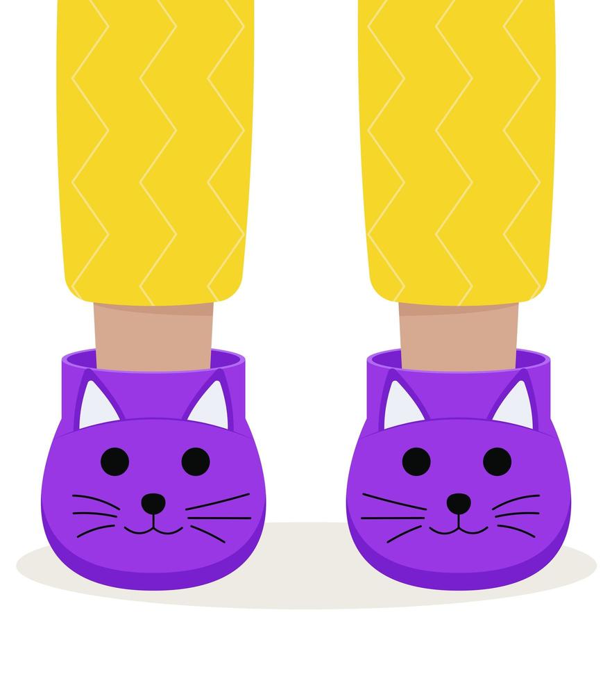 Children pajama slippers. Children feet in funny slippers. Pajama party. vector