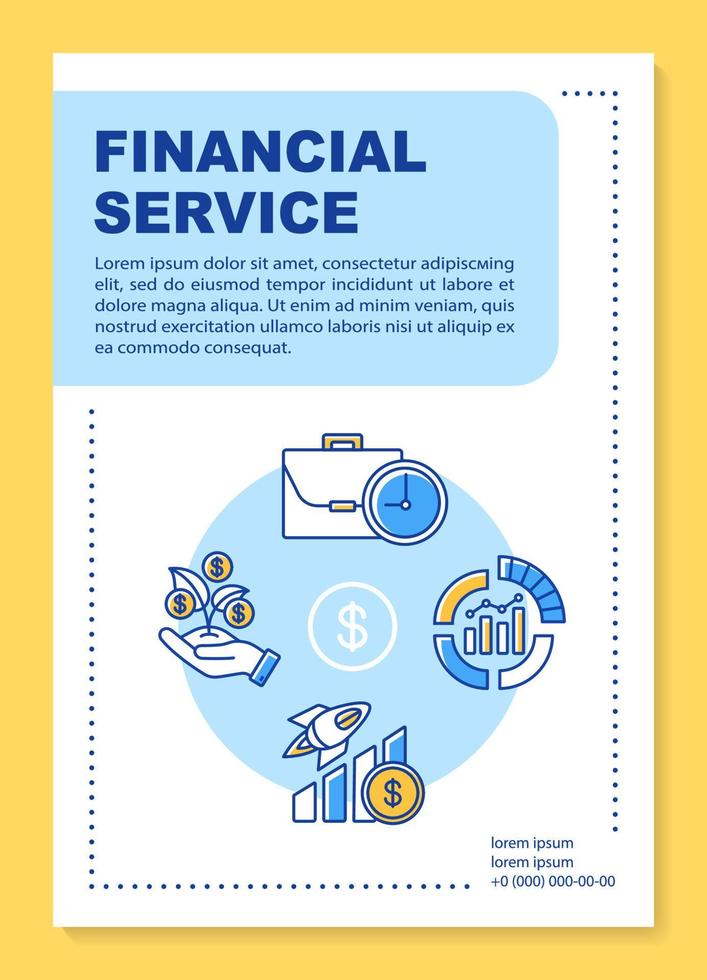 Financial service poster template layout. Accounting, banking industry. Banner, booklet, leaflet print design with linear icons. Vector brochure page layouts for magazines, advertising flyers