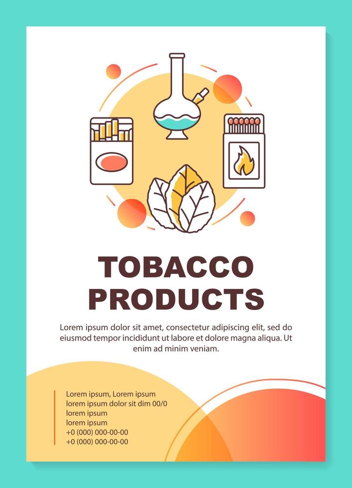 Tobacco industry poster template layout. Smoking equipment, products. Banner, booklet, leaflet print design with linear icons. Vector brochure page layouts for magazines, advertising flyers