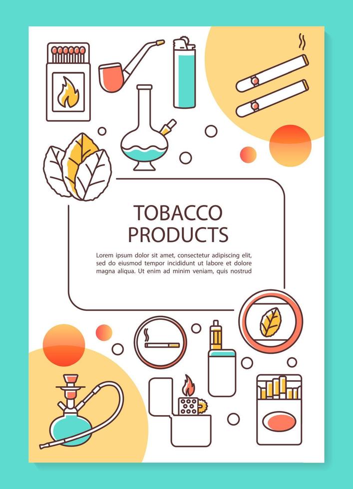 Diseño de plantilla de póster de la industria tabacalera. equipos para fumar, productos. banner, folleto, diseño de impresión de folletos con iconos lineales. diseños de páginas de folletos vectoriales para revistas, folletos publicitarios vector