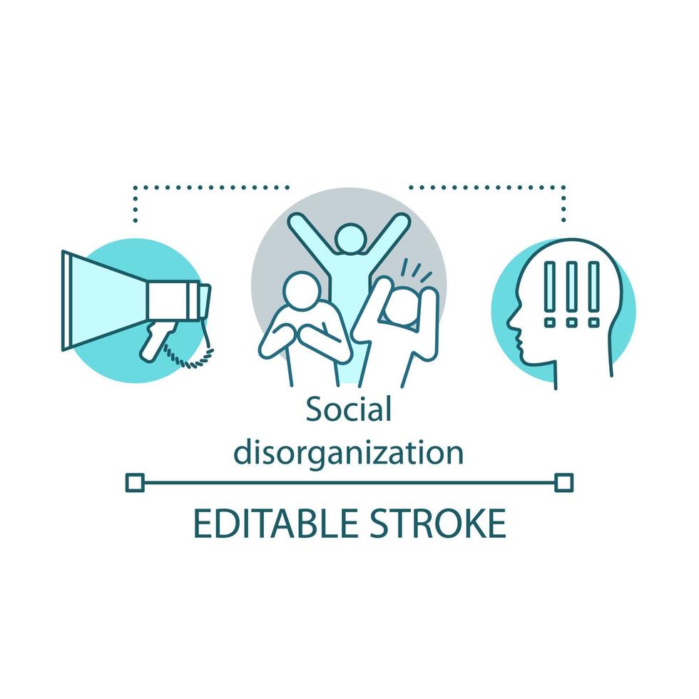 Social disorganization, conflicts concept icon. Antisocial, violent behavior idea thin line illustration. Social panic, conflicts and unrest. Vector isolated outline drawing. Editable stroke