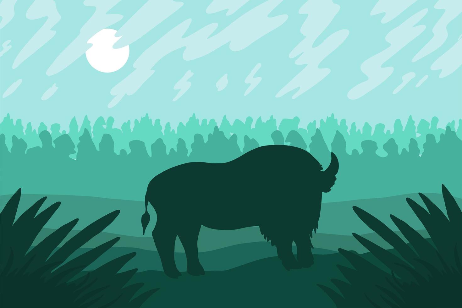 Landscape with wild bizon on field vector