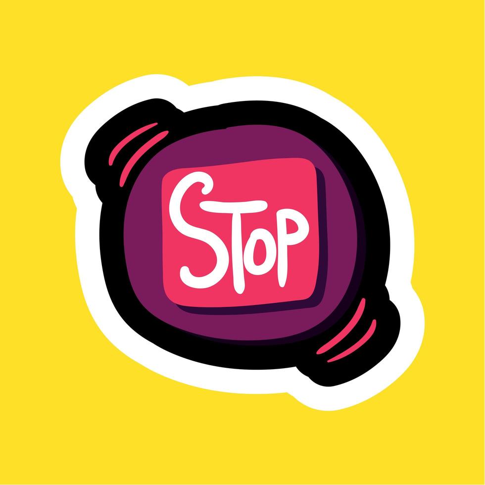 Stylish colorful cartoon sticker with stop button vector