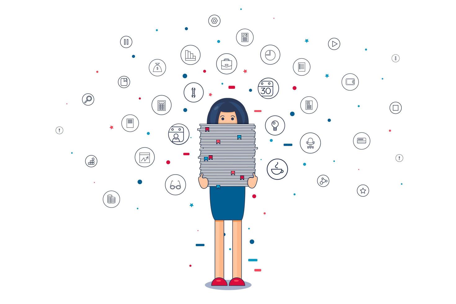 Worker with stack of papers vector