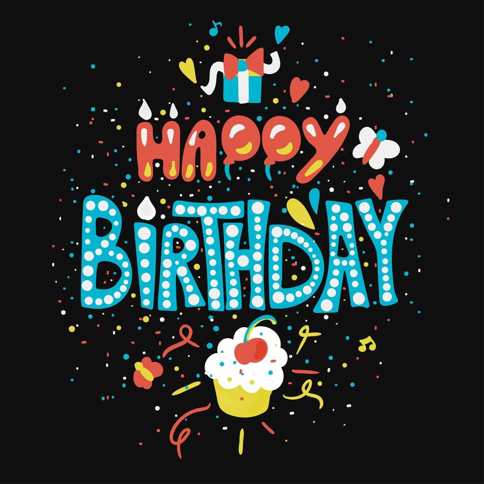 Happy Birthday Greeting Card With Cupcake vector