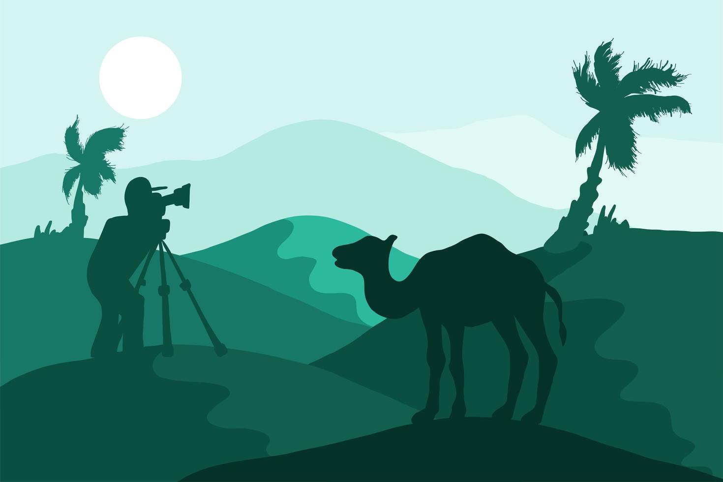 Sand Desert With Camel and Photographer vector