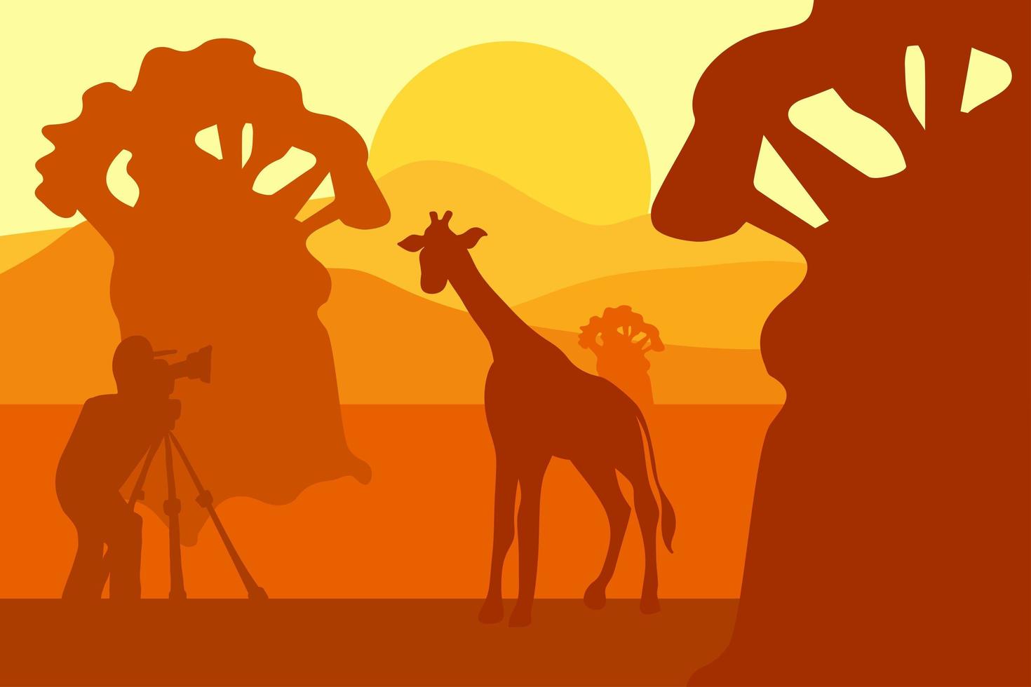 Photographer photographs giraffe in nature vector