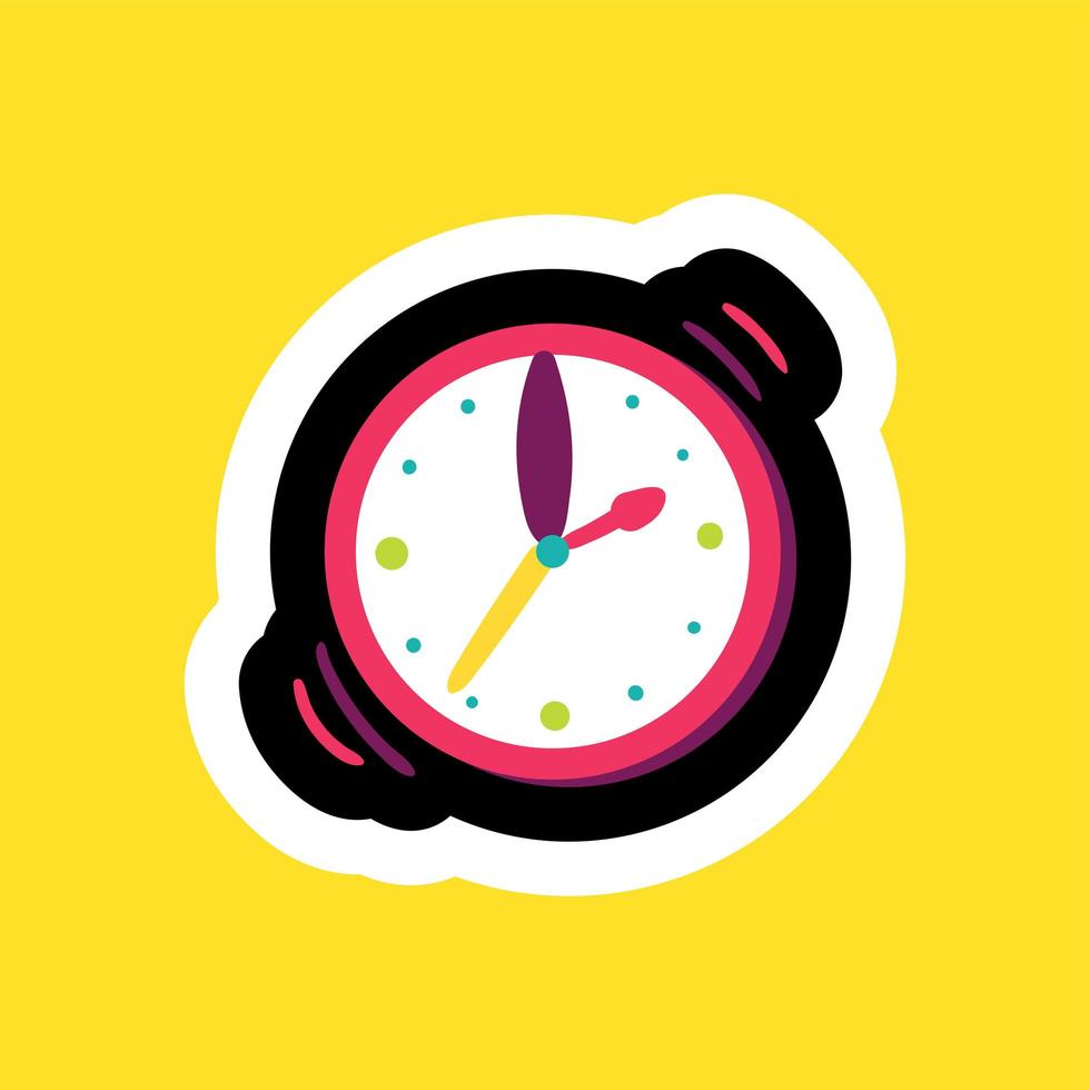 Stylish colorful cartoon sticker with clocks vector