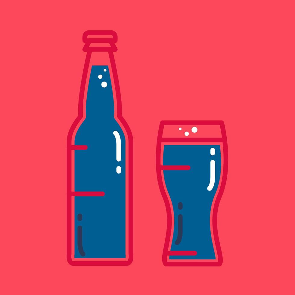 Cocktail, cold beer or juice bottle with glass vector