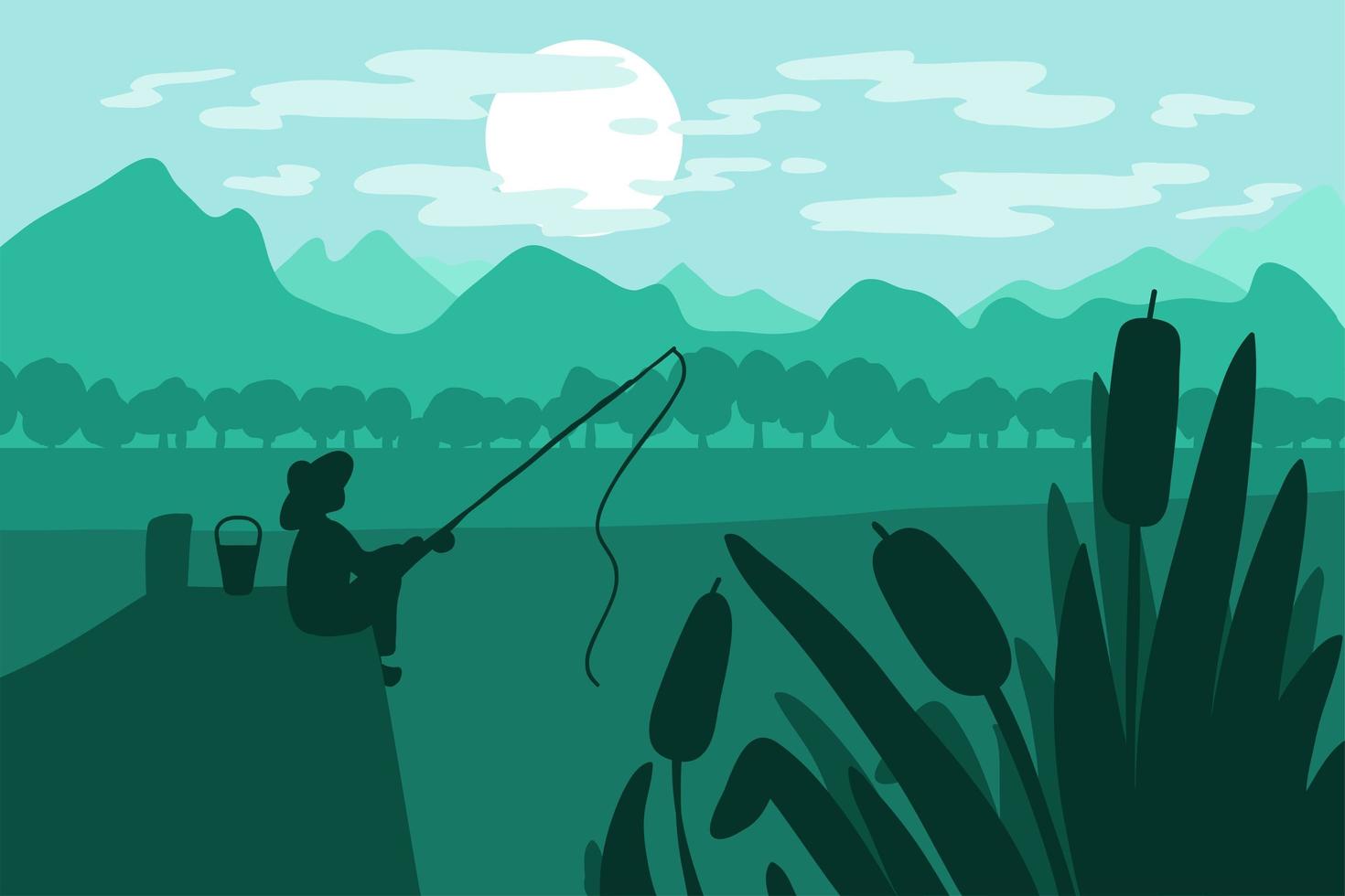 Fisherman with fishing rod vector