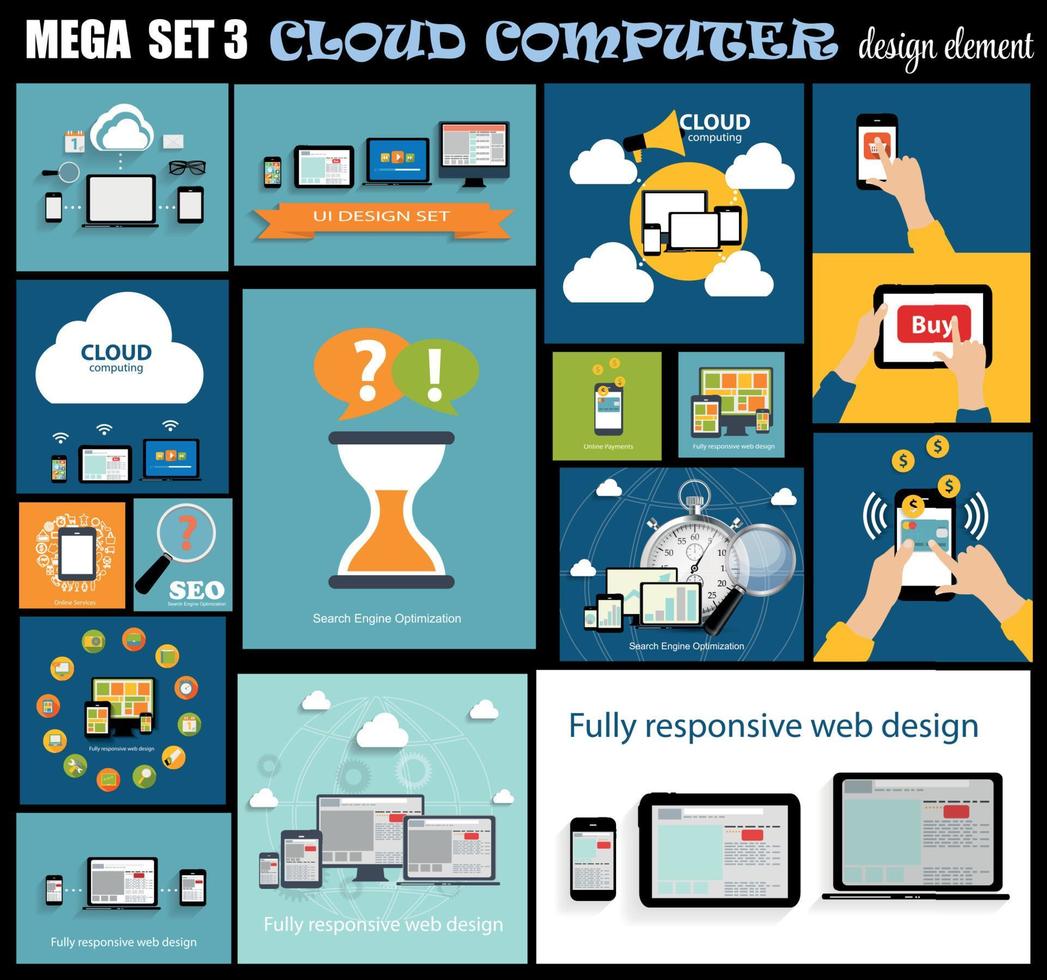 Ilustración de vector de diseño de computadora plana mega set