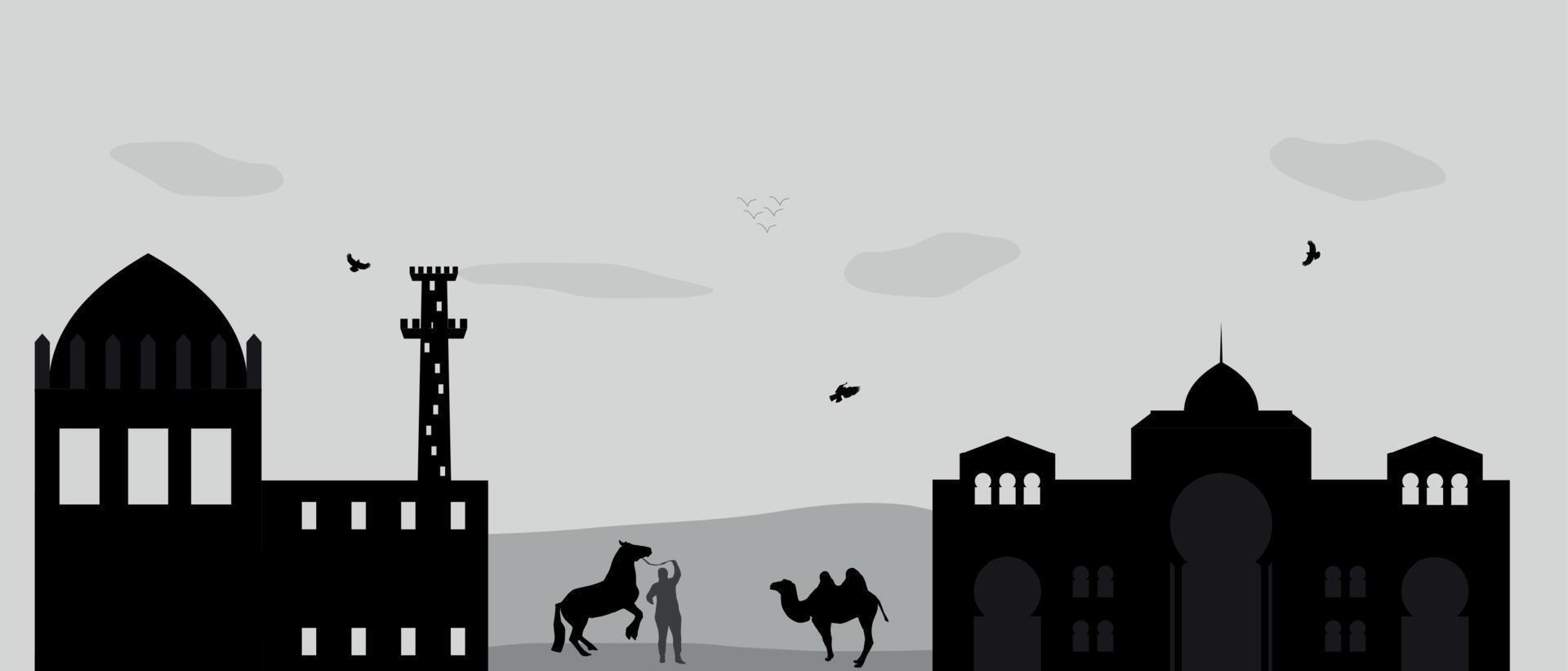 House in the Desert and camel. Vector Illustration