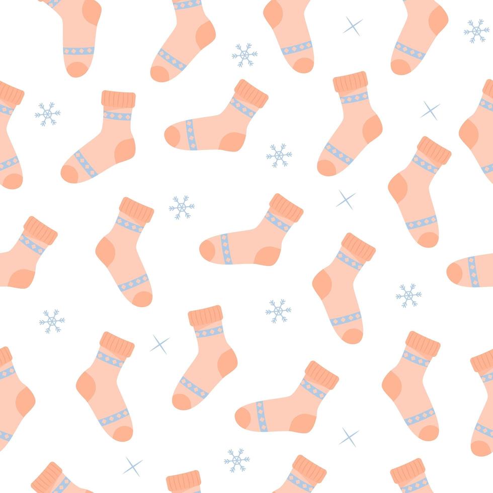 Set of winter socks seamless pattern. Warm mittens. Winter accessories vector