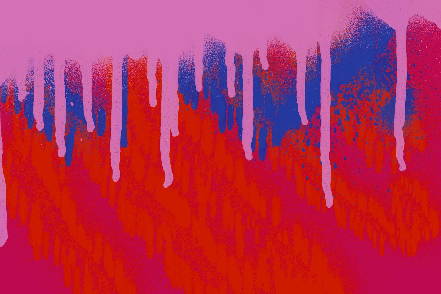 red and purple spray paint banner and lines and drips ink splatters on a dark photo