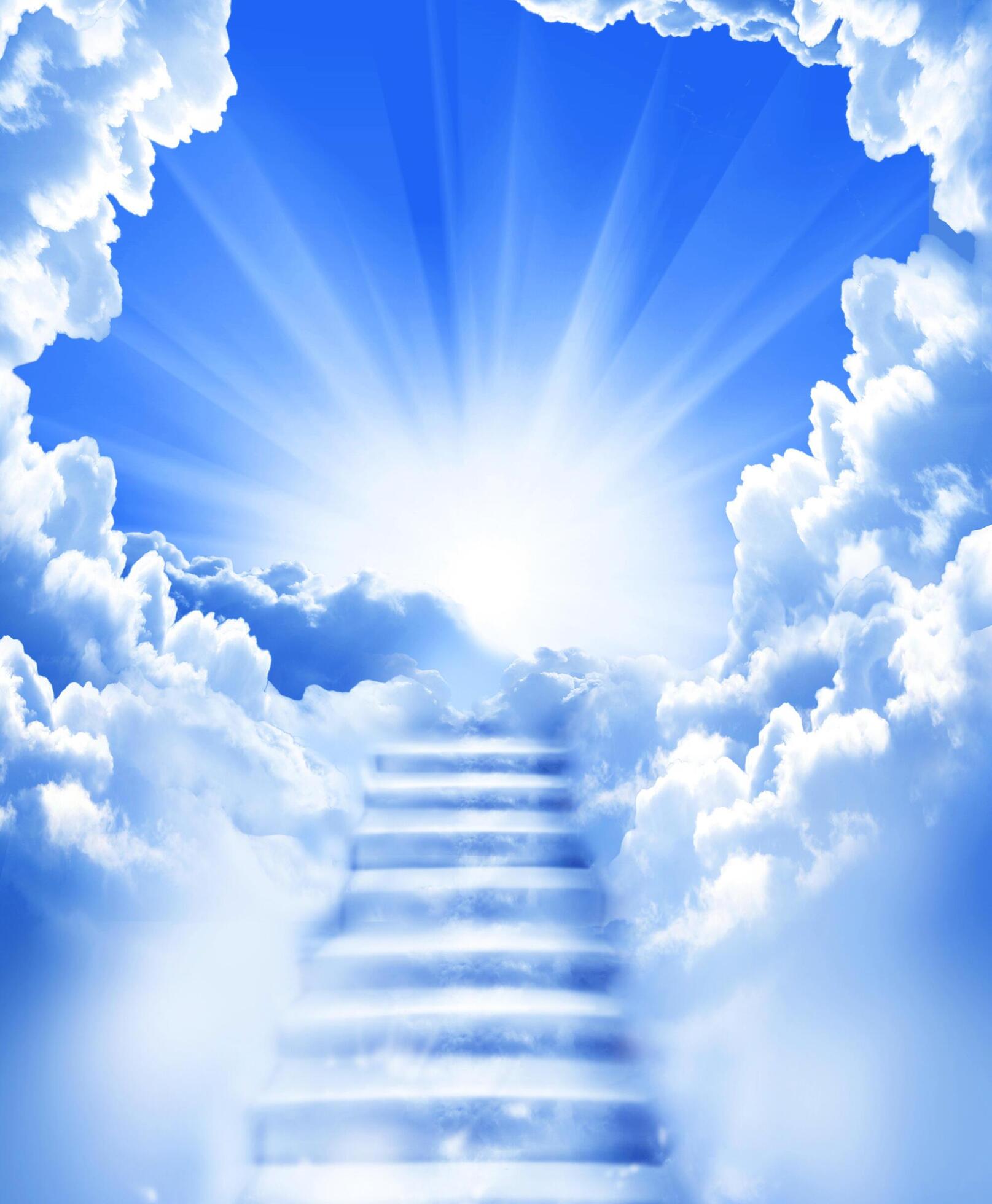 Stairway to heaven, blue, clouds, sky, HD phone wallpaper