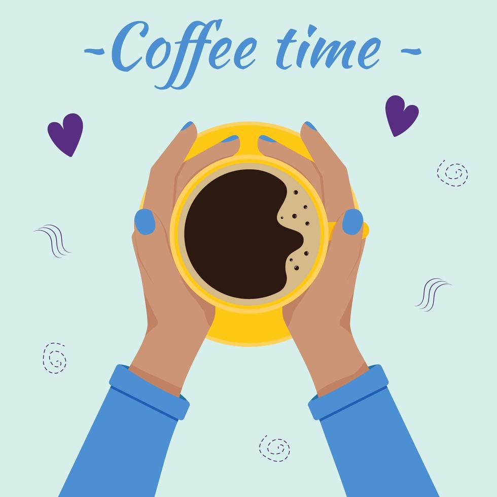 Hand with a coffee cup. Caffeine concept. Flat vector illustration
