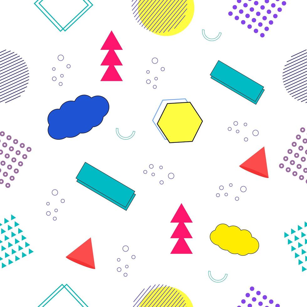 Memphis de patrones sin fisuras de formas geométricas para tejidos y postales. vector