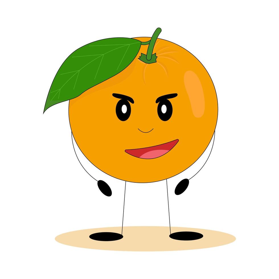Funny orange. Orange with cute face. Flat vector illustration.