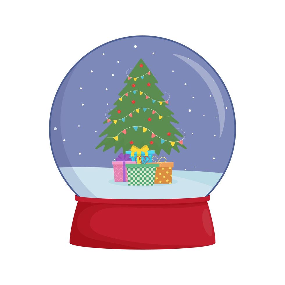 Snow globe with a christmas tree. Winter wonderland scenes in a snow globe. vector