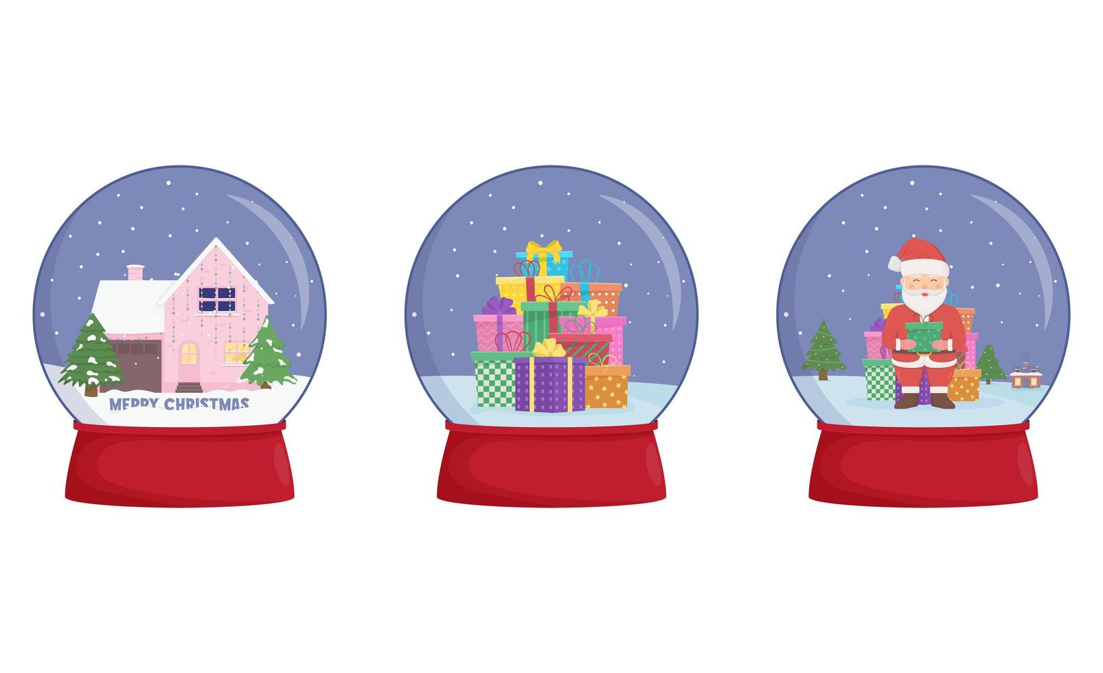 Set of snow globes with a town. Winter wonderland scenes in a snow globe. vector