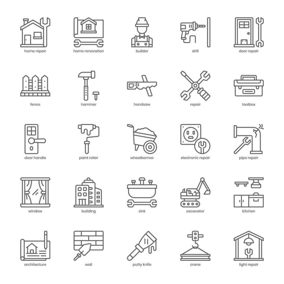 Renovation icon pack for your website design, logo, app, UI. Renovation icon outline design. Vector graphics illustration and editable stroke.