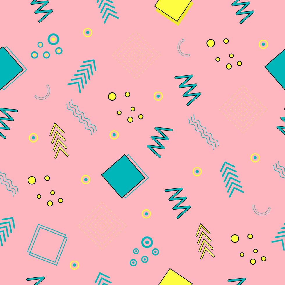 Memphis seamless pattern of geometric shapes for tissue and postcards vector