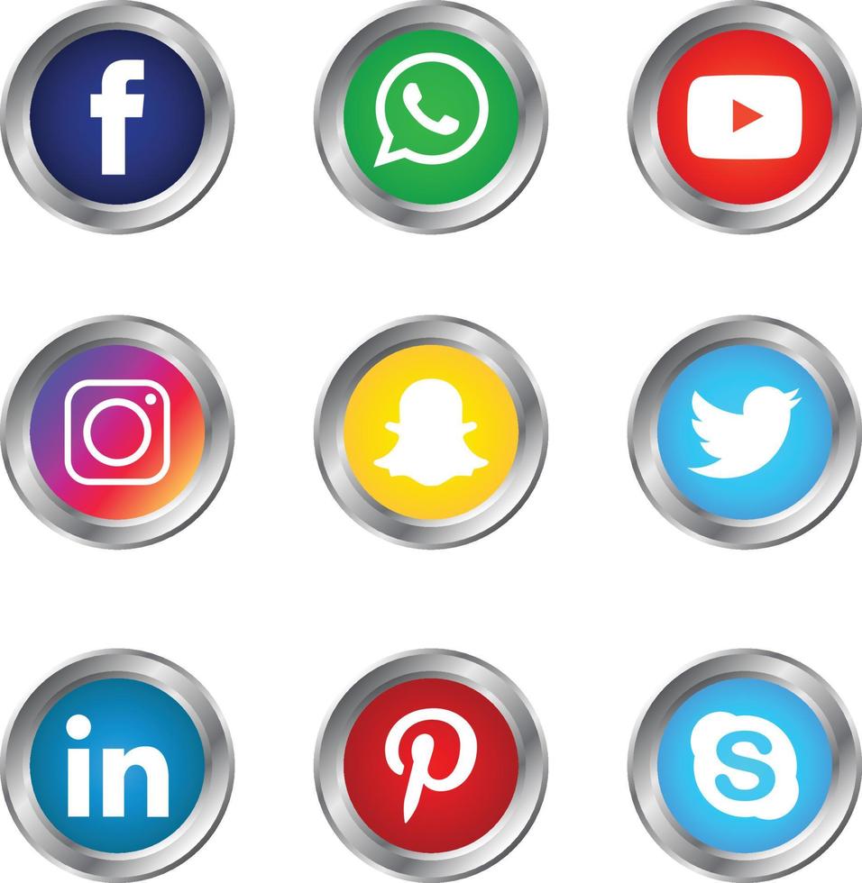 conjunto de iconos de redes sociales brillantes redondos vector