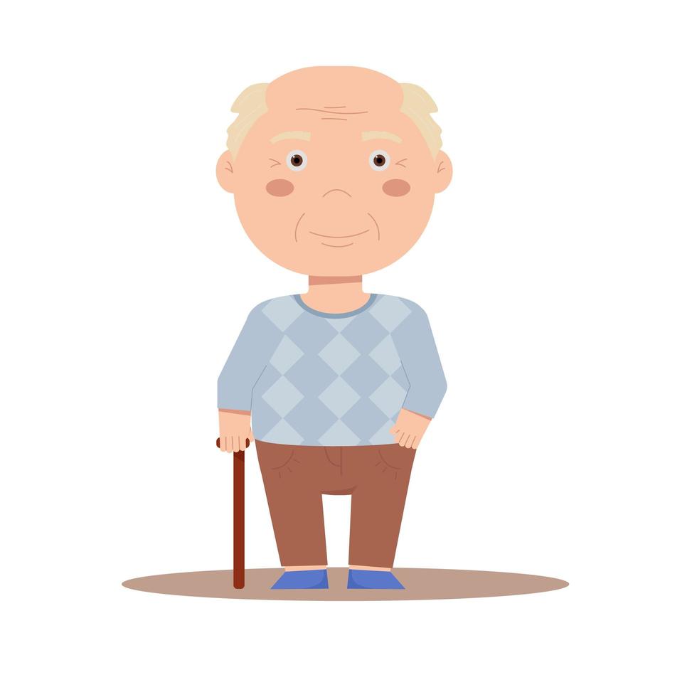 Grandfather in a sweater and trousers stands with a stick vector