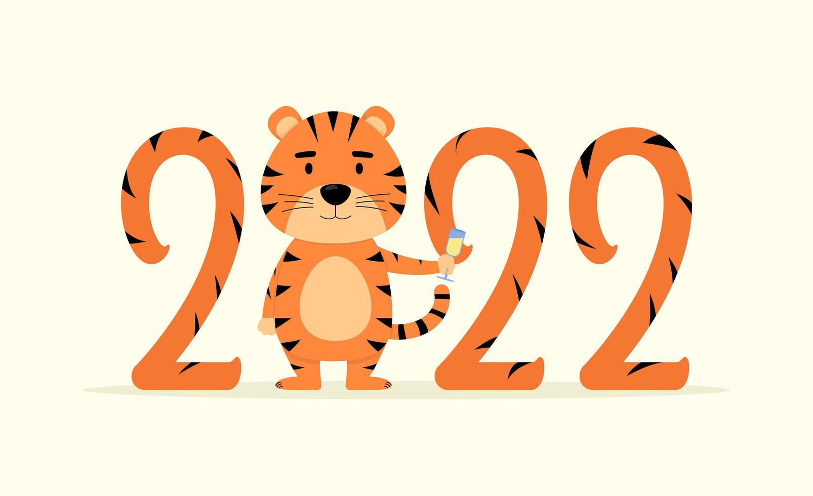 Happy chinese new year 2022 card. Funny numbers 2022. Year of the tiger. vector