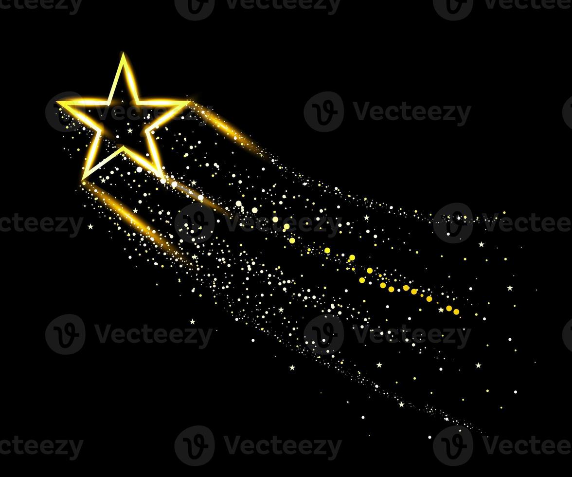 light gold christmas lights with snowflakes and yellow stars overlay pattern on black. photo