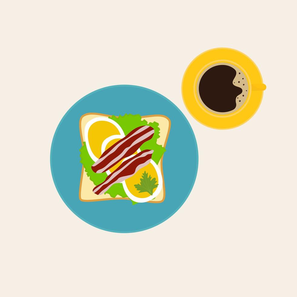 Breakfast. Toast with egg and bacon, coffee vector