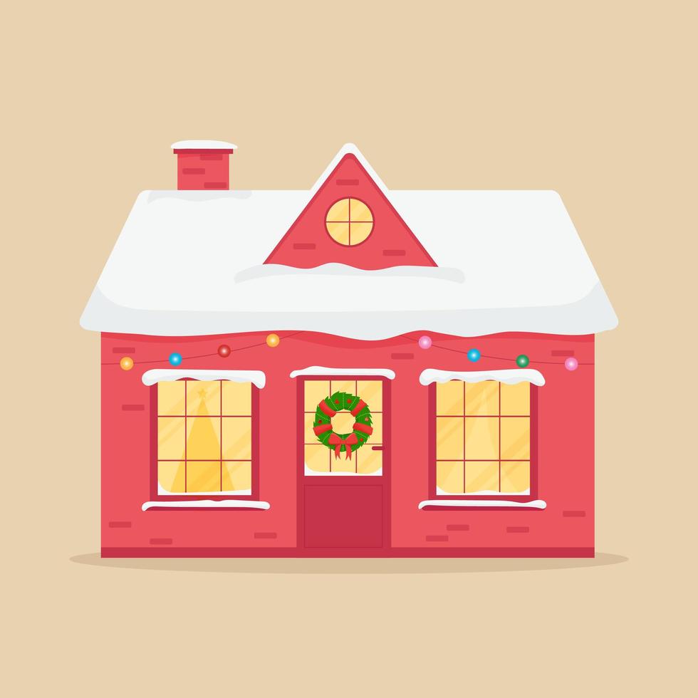 Family house. Merry Christmas winter. Flat vector illustration