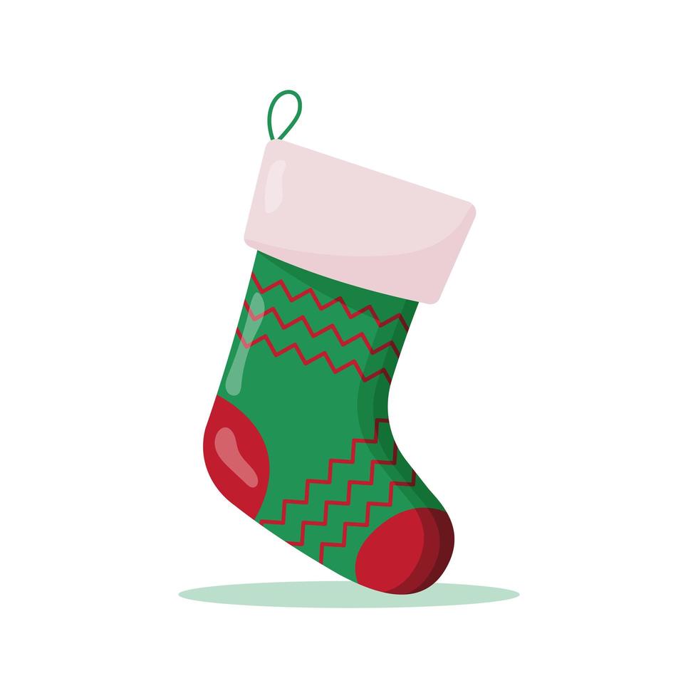 calcetín navideño en colores rojo y verde. accesorios de invierno vector